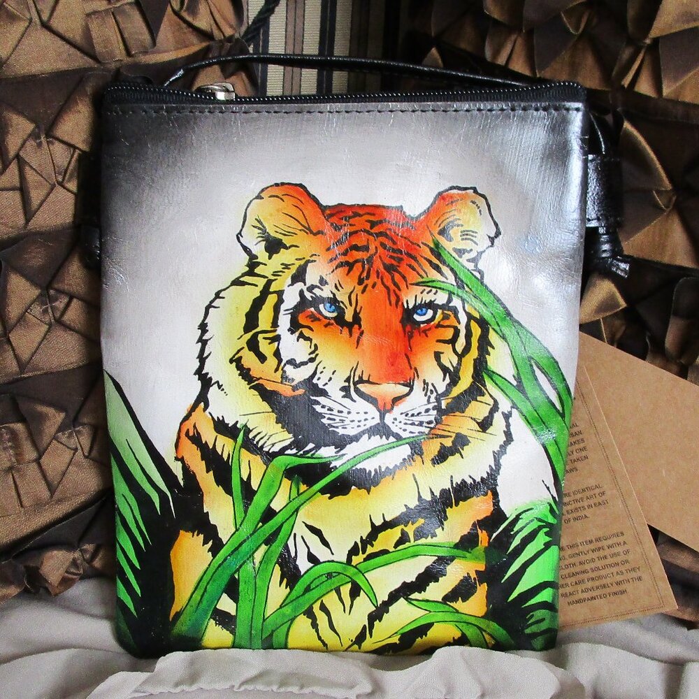 hand painted leather crossbody purse